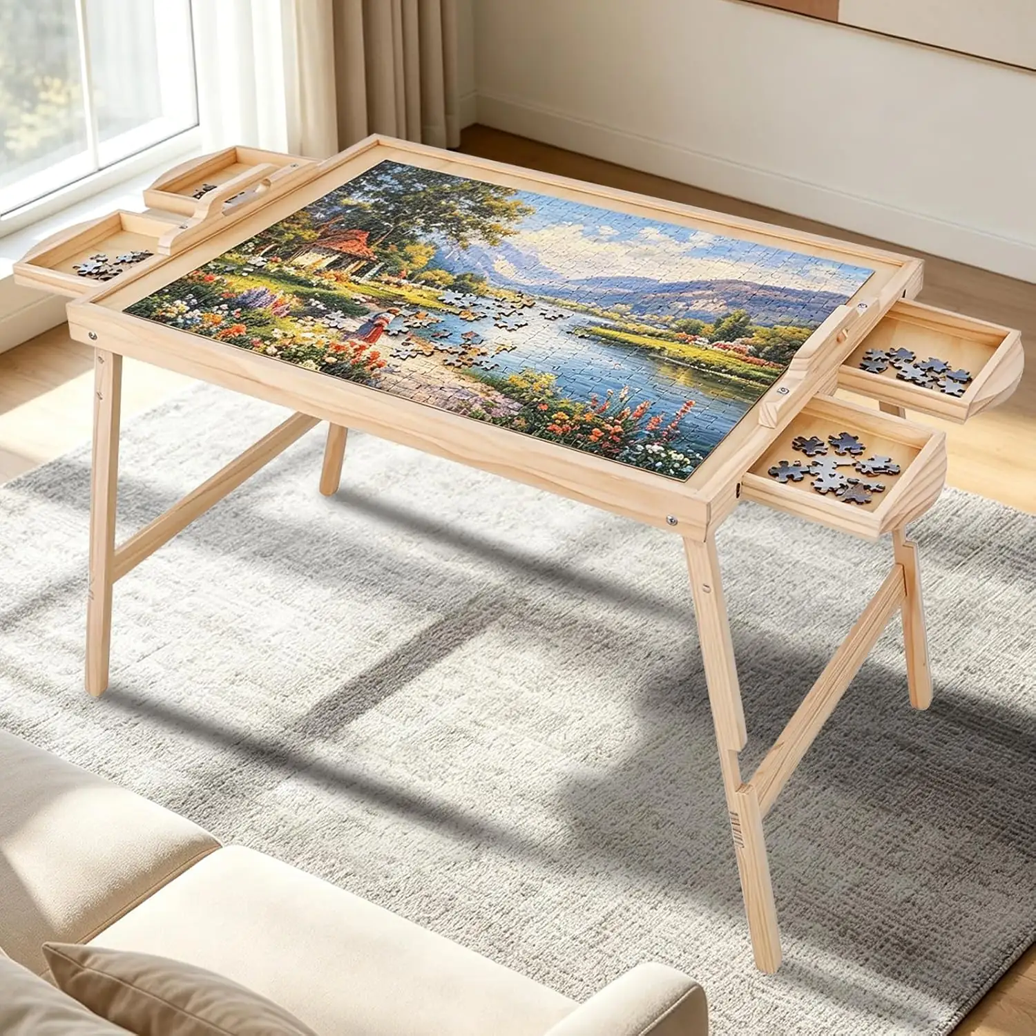 Folding Wood Puzzle Table with… — Photo 1