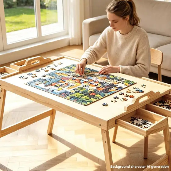 Folding Wood Puzzle Table with… — Photo 3