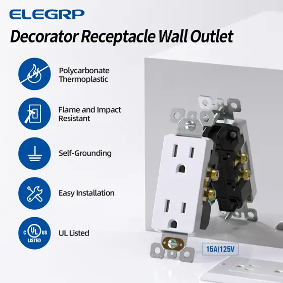 ELEGRP Decorator Receptacle, 15A 125V,… — Photo 2