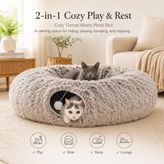 Warm Plush Cat Tunnel Bed,… — Photo 2