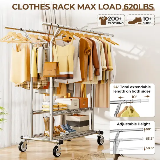 HYSEYY Heavy-Duty Clothes Rack with… — Photo 2