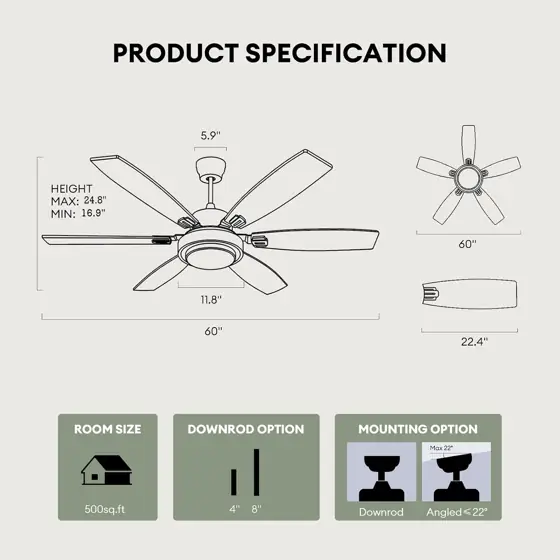 Fanbliss 60-Inch Black Ceiling Fan… — Photo 3