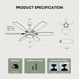 Fanbliss 60-Inch Black Ceiling Fan… — Photo 3