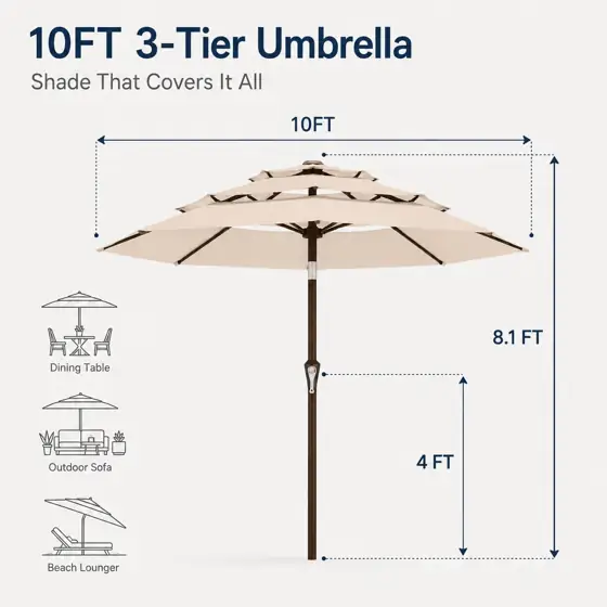 10ft Patio Umbrella, 3-Tier Vented,… — Photo 3