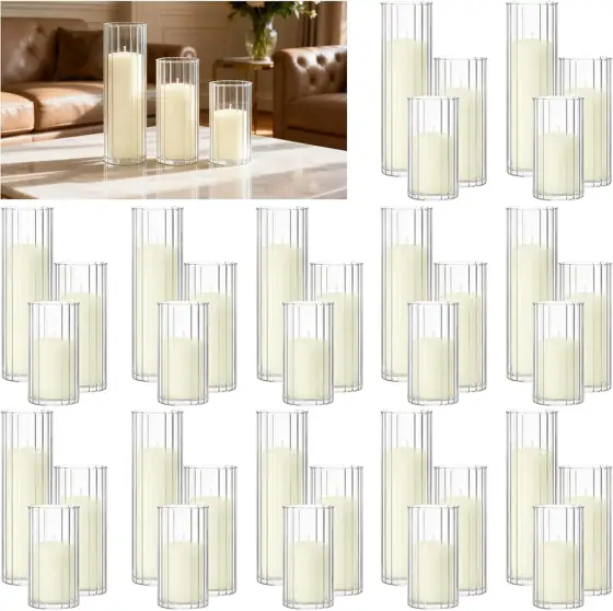 Ivory Pillar Candles & Ribbed… — Photo 1