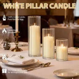 Ivory Pillar Candles & Ribbed… — Photo 3