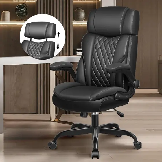 Office Chair Flip-Up Arms, Leather… — Photo 1