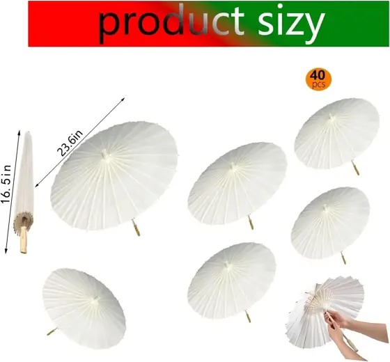 40-Pack White 23.6" Paper Parasols… — Photo 2