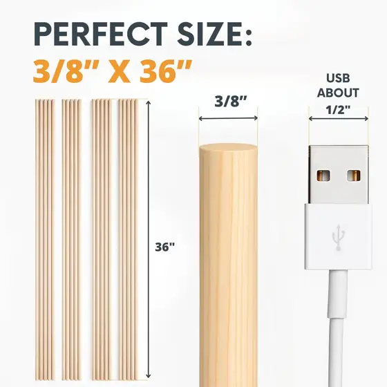 30pcs Birch Dowel Rods 3/8… — Photo 2