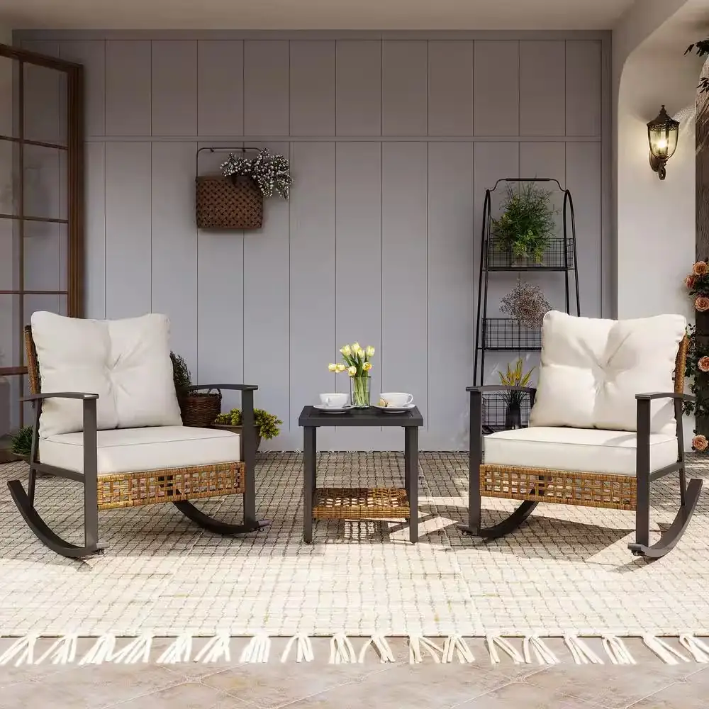 Brown 3-Piece Wicker Patio Conversation… — Photo 1