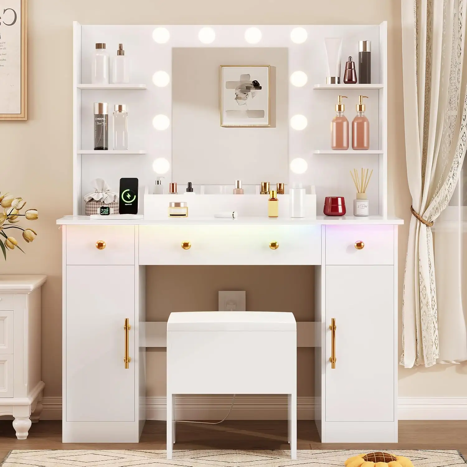 HUANLEGO Vanity Desk with Mirror… — Photo 1
