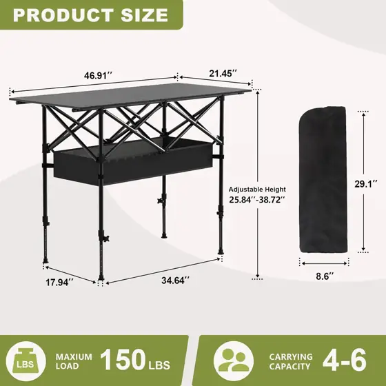 4FT Folding Camping Table, Portable… — Photo 3