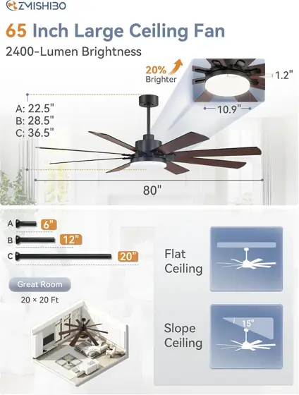 ZMISHIBO 65 Inch Black Ceiling… — Photo 2