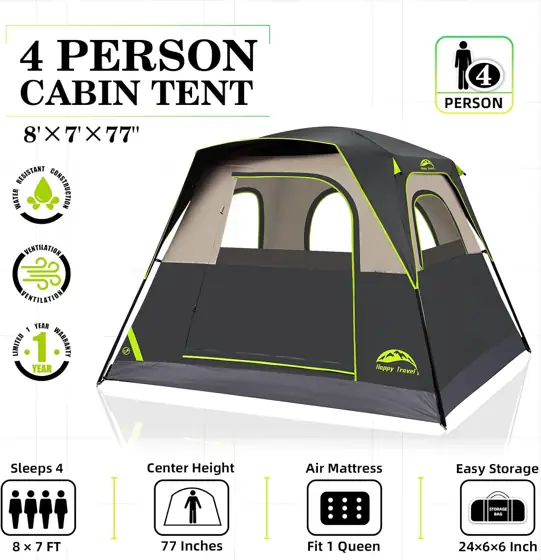 Happy Travel 4-Person Cabin Tent… — Photo 2