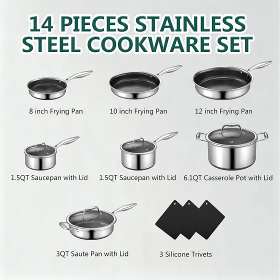 Yoehka 14-Piece Hybrid Stainless Steel… — Photo 2