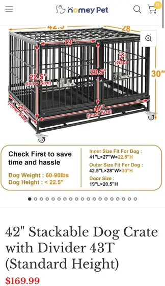 42" Stackable Dog Crate with… — Photo 1
