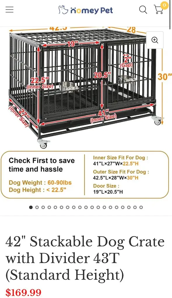 42" Stackable Dog Crate with… — Photo 1