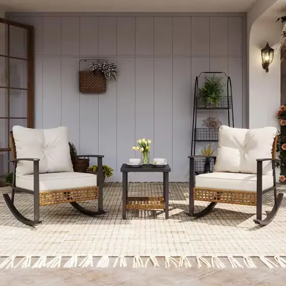 Brown 3-Piece Wicker Patio Conversation… — Photo 1