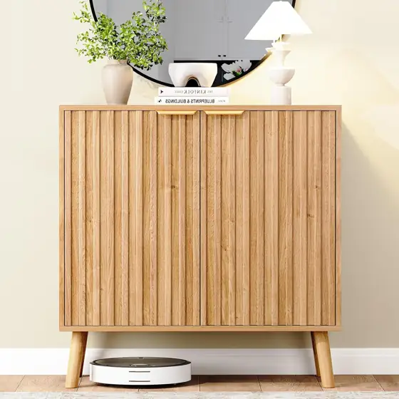 Fluted Storage Cabinet, Wood Sideboard… — Photo 1