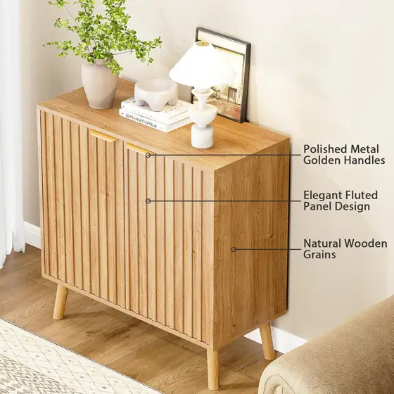 Fluted Storage Cabinet, Wood Sideboard… — Photo 3