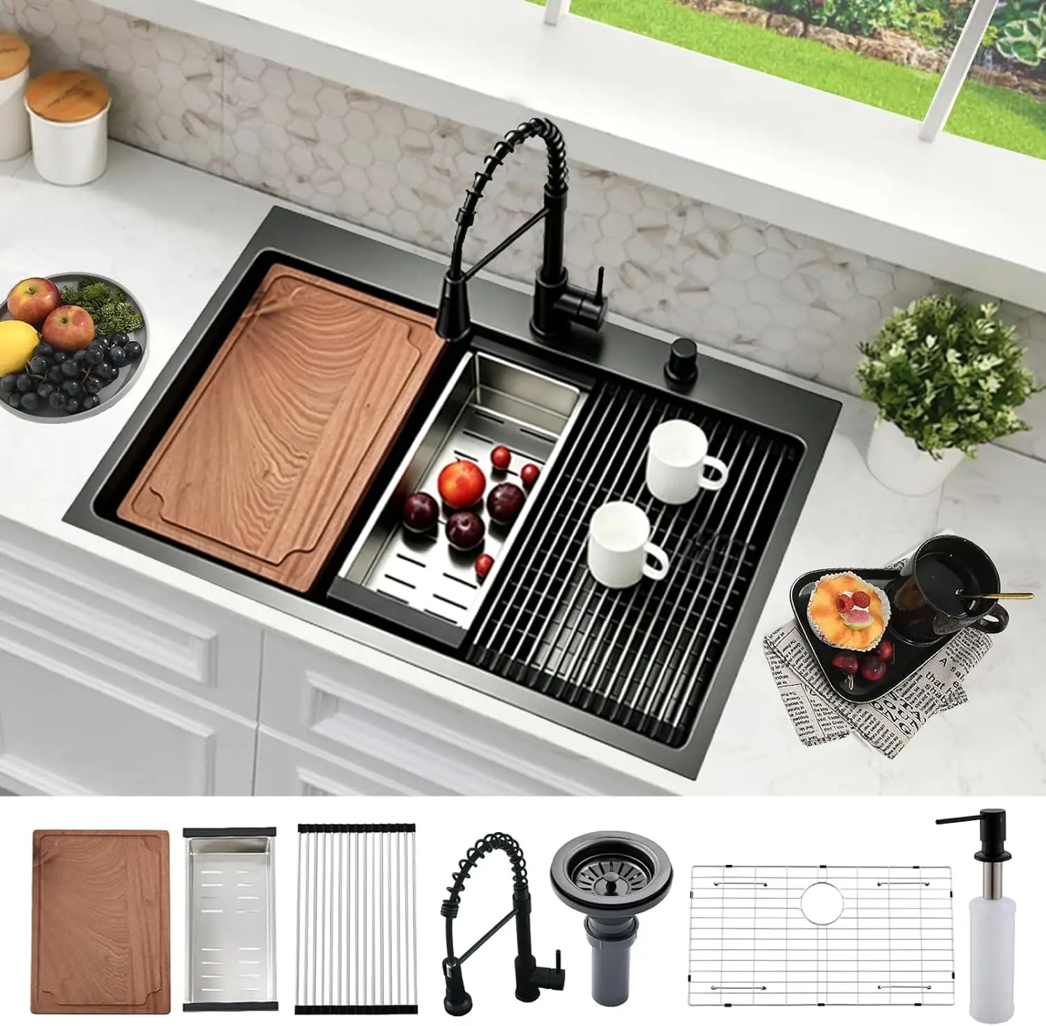 33x22 Drop-In Kitchen Sink with… — Photo 1