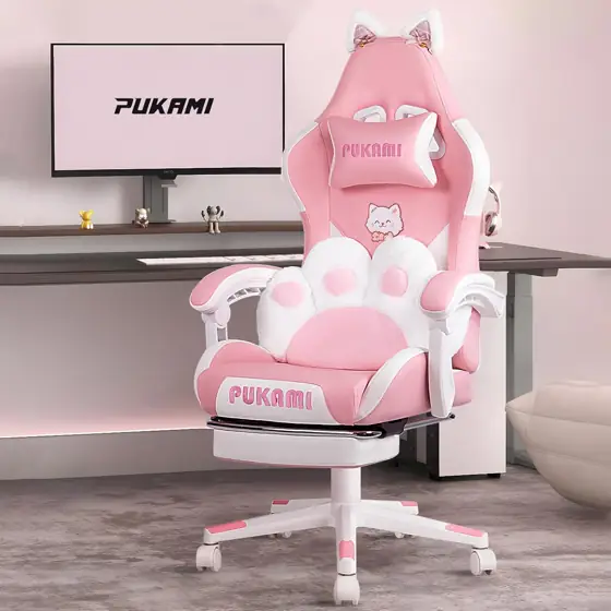 Pink Gaming Chair with Cat… — Photo 1