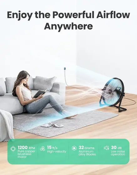 18" Portable Battery Floor Fan,… — Photo 3
