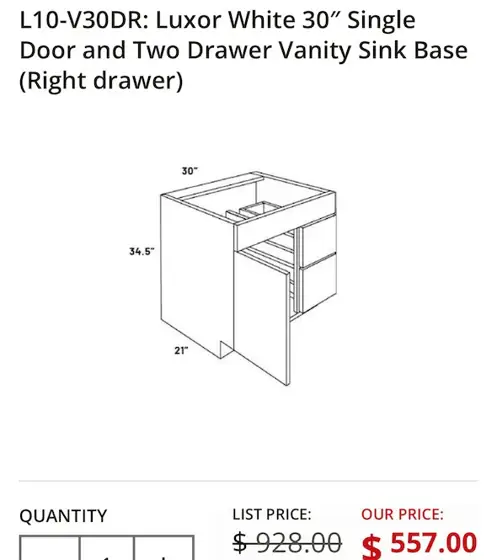 L10-V30DR: Luxor White 30" Single… — Photo 1