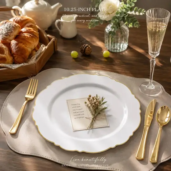 WDF 60pcs Gold Plastic Dinner… — Photo 2