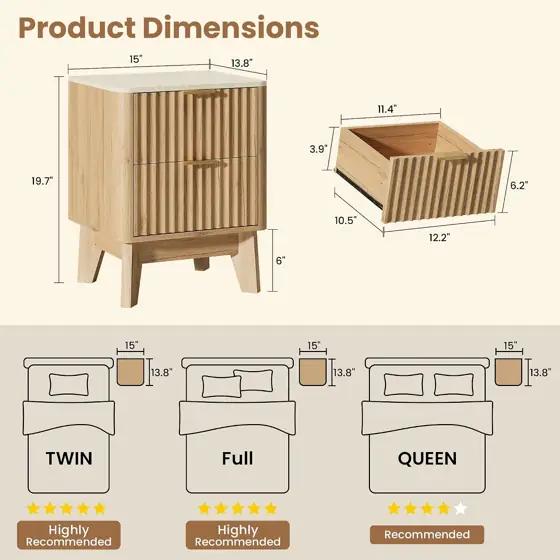 Fluted Nightstand Set of 2… — Photo 2