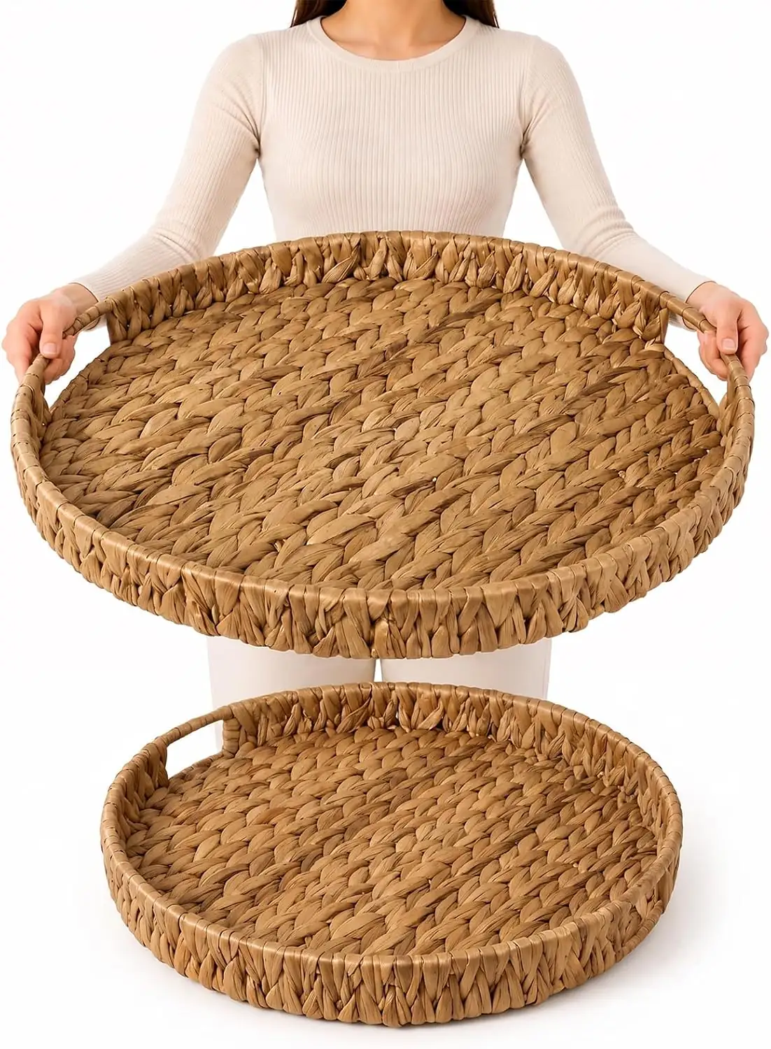 2 Pack Round Wicker Ottoman… — Photo 1