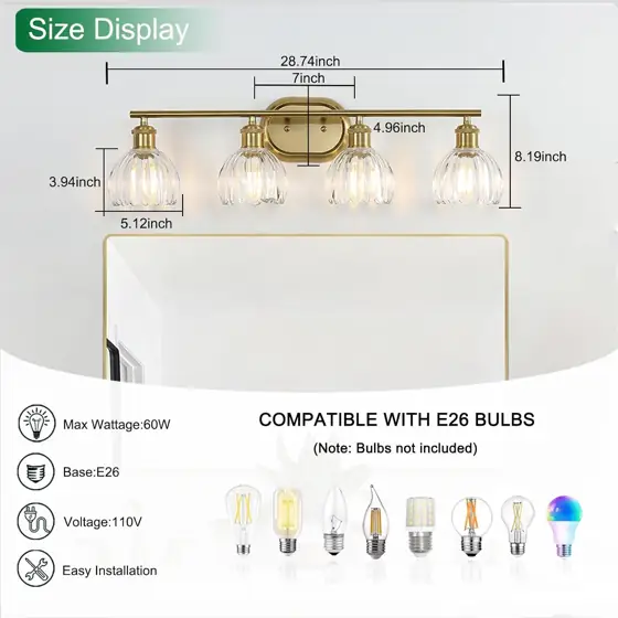 4-Light Bathroom Light Fixture Brushed… — Photo 2