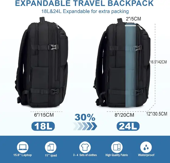 BAGOK Carry-On Travel Backpack, Expandable… — Photo 3