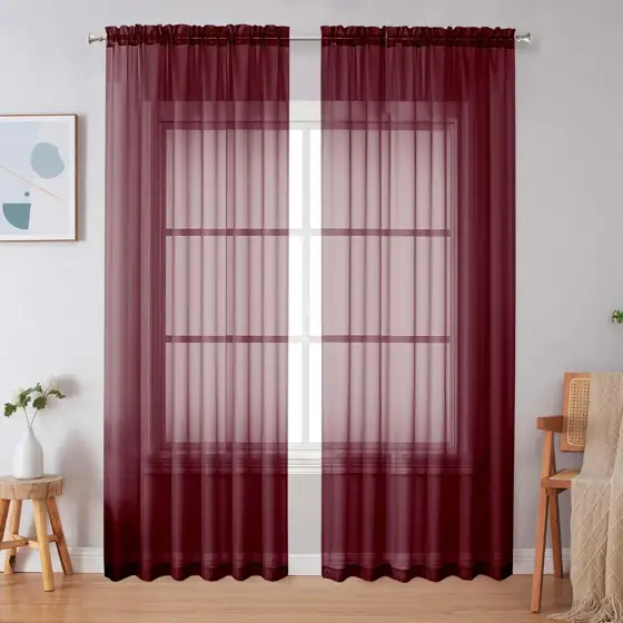 Simplebrand Burgundy Red Sheer Curtains,… — Photo 1