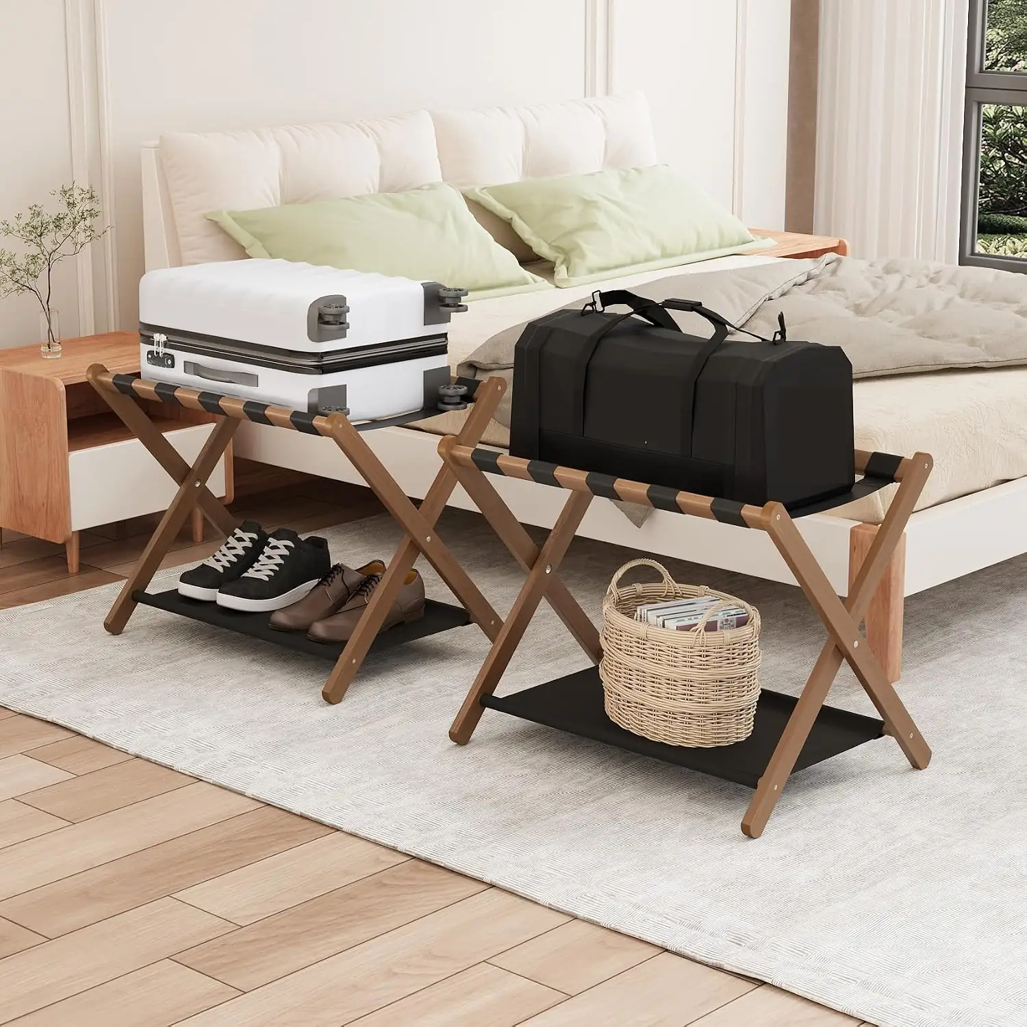 Smuxee Walnut Bamboo Luggage Rack,… — Photo 1