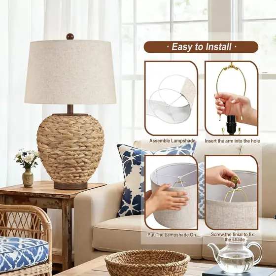 26" Rattan Table Lamp, Farmhouse… — Photo 3