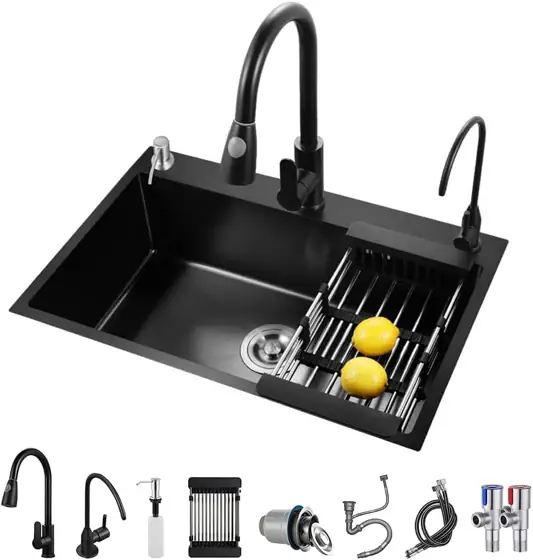 ARTLINE Black Kitchen Sink, Stainless… — Photo 1