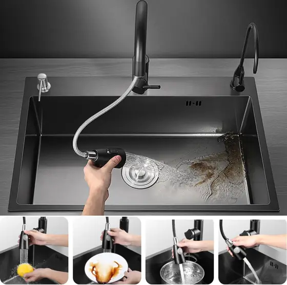 ARTLINE Black Kitchen Sink, Stainless… — Photo 3