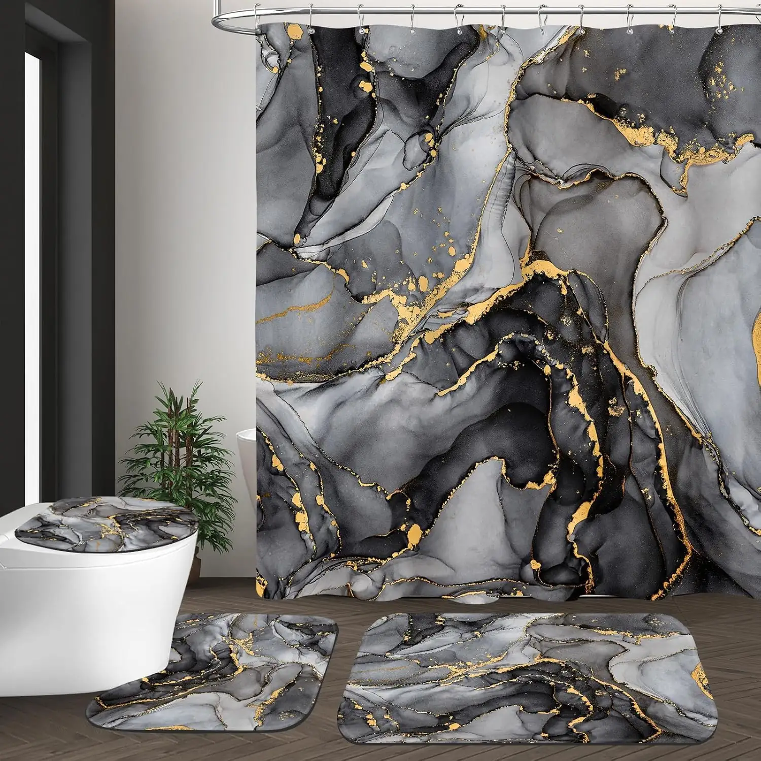 NBVKO 4-Pcs Black Marble Shower… — Photo 1