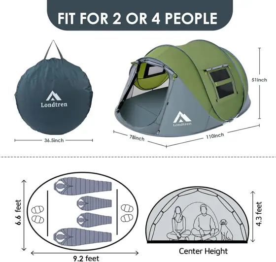4-Person Easy Pop-Up Tent, Waterproof,… — Photo 2