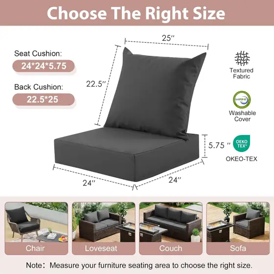 Outdoor Deep Seat Cushion Set,… — Photo 2