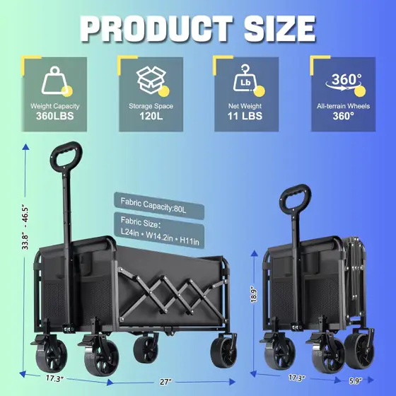 Collapsible Wagon Cart with Brakes… — Photo 2