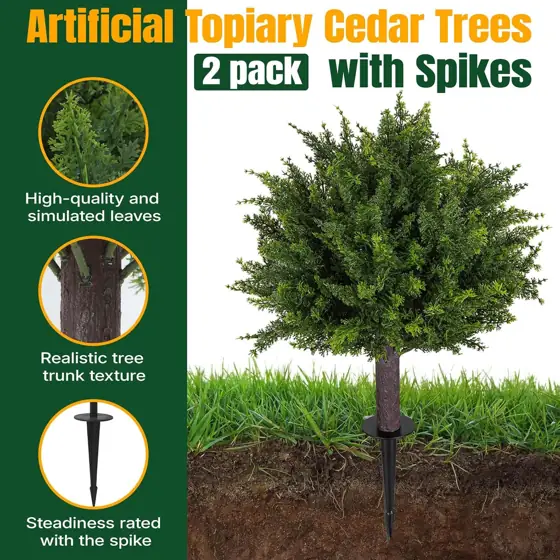 24.5-Inch Topiary Cedar Trees, 2-Pack,… — Photo 3