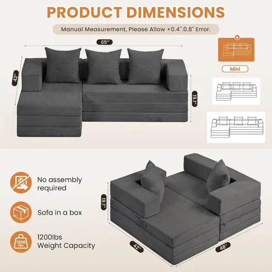 Boneless Convertible Sleeper Sofa Bed,… — Photo 2