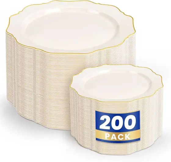 WDF 200pcs Ivory Plastic Plates… — Photo 1
