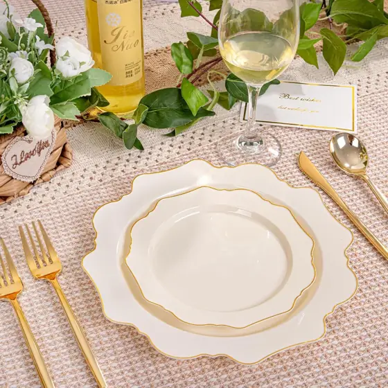 WDF 200pcs Ivory Plastic Plates… — Photo 2