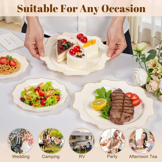 WDF 200pcs Ivory Plastic Plates… — Photo 4