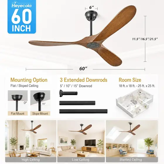 60' Wood Ceiling Fan Without… — Photo 2
