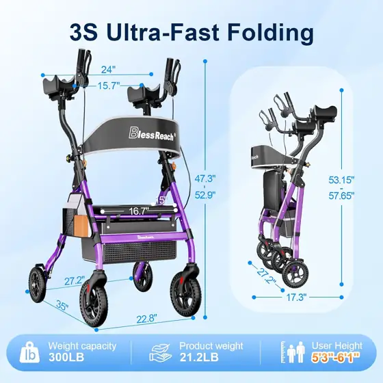 BlessReach Heavy Duty Upright Rollator… — Photo 2