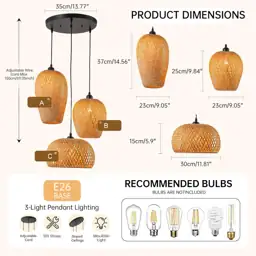 Rattan Pendant Light, 3-Lights, Boho… — Photo 2
